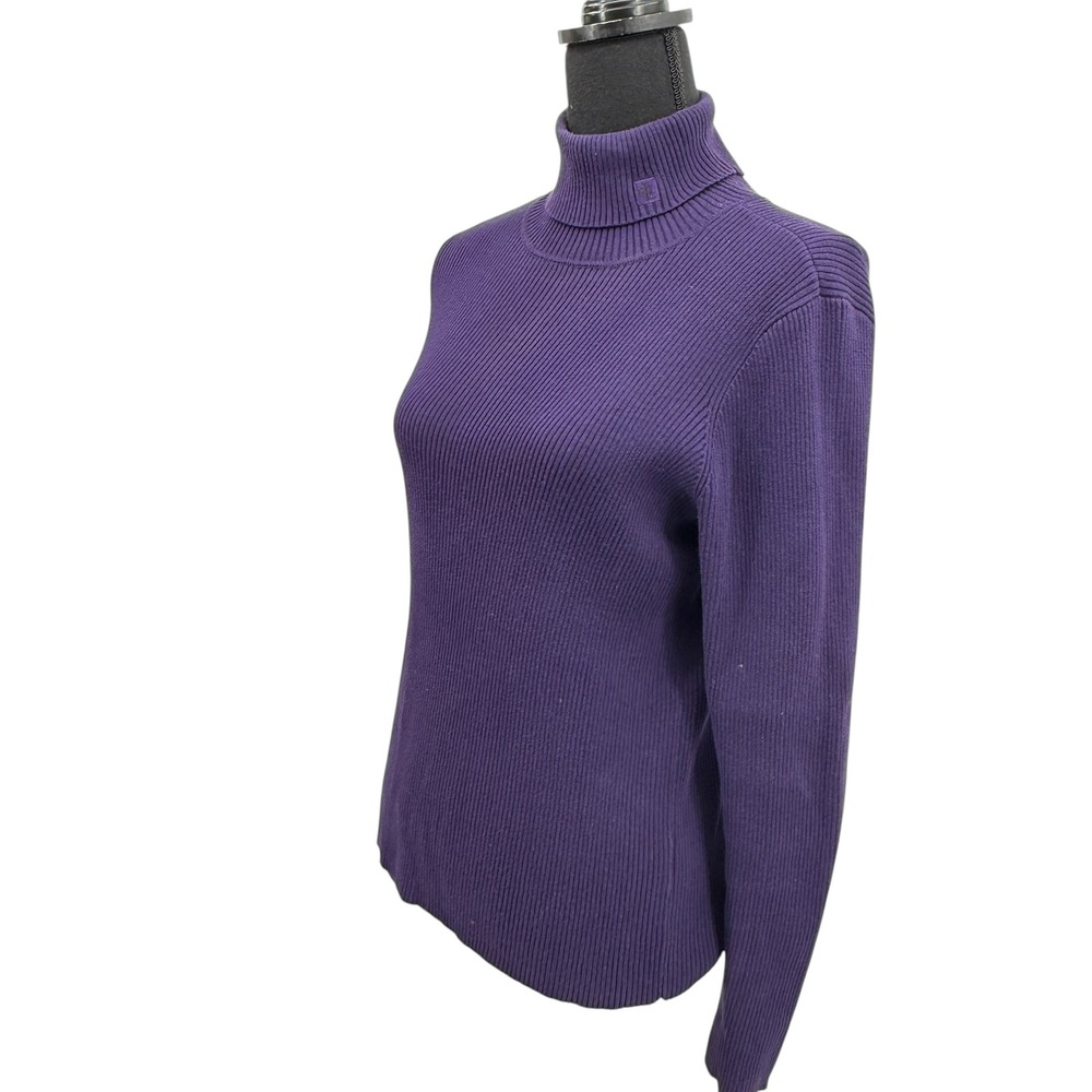 Lauren Ralph Lauren Womens Ribbed Turtleneck Sweater Purple Long Sleeve Y2K Med - Picture 4 of 7